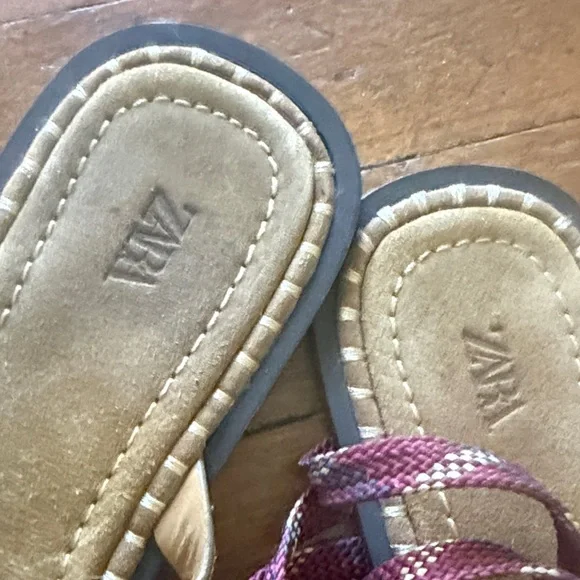 Zara Tan Suede Lace-Up Sandals with Burgundy Straps - Picture 7 of 7